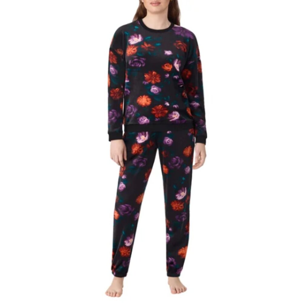 NWT Room Service Women's 2 Piece Pajama Set Black Floral Size XS $75 11HL106